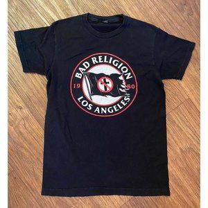 Bad Religion Los Angeles Mens Small  Black Tee Punk Rock Band Crossbuster Flag